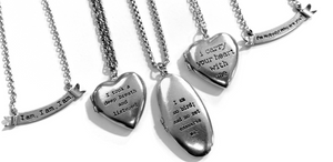 Lockets featuring poems from ee Cummings, Sylvia Plath and Charlotte Bronte. Made in the USA.