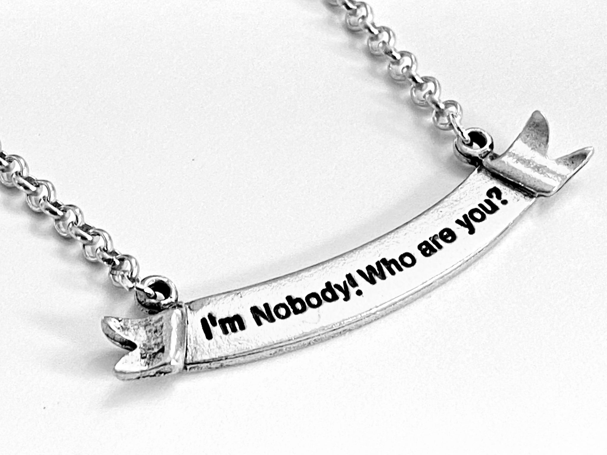 Emily Dickinson I'm Nobody! Who are you? Banner Bar Literary Necklace