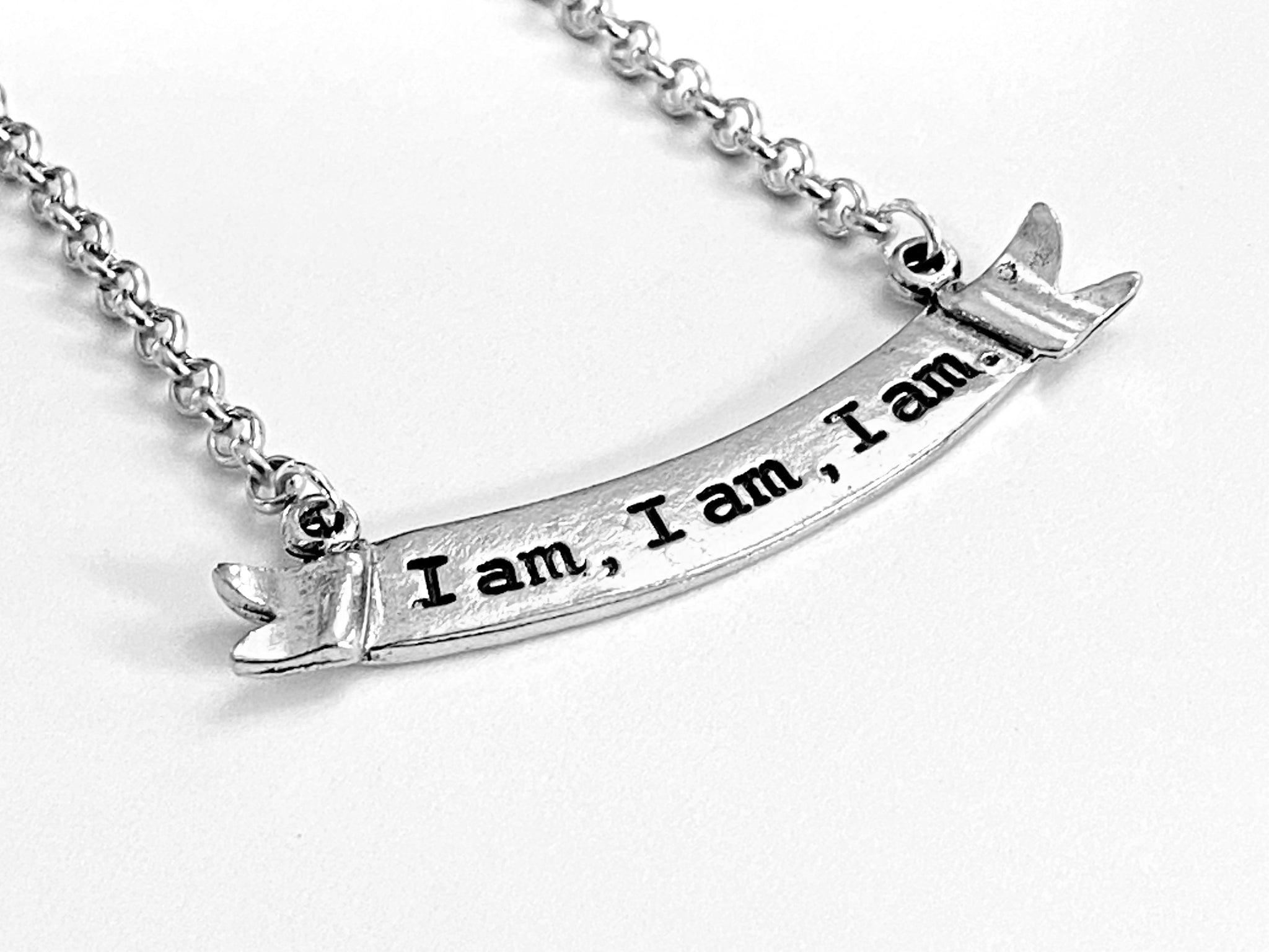 I am, I am, I am Heart Banner Necklace