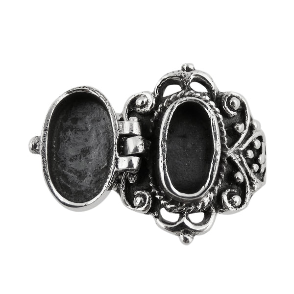 Victorian Scroll Poison Pill Sterling Silver Ring