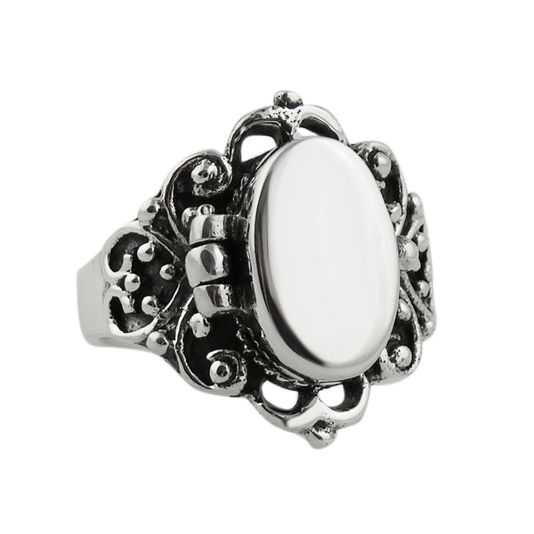 Victorian Scroll Poison Pill Sterling Silver Ring