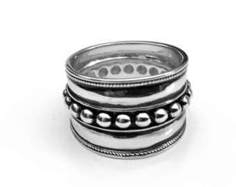 Beaded Bali  Sterling Silver Ring