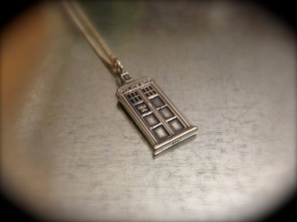 UK Police Phone Booth Solid Sterling Silver Interpreted Charmed Necklace