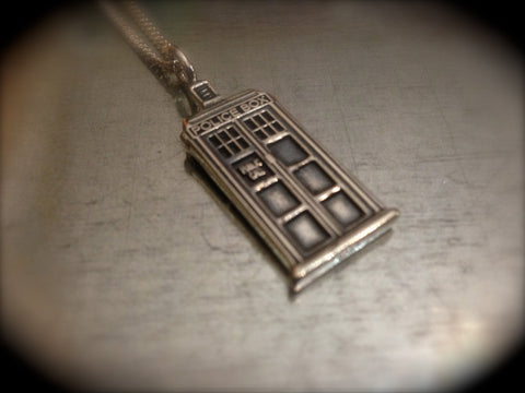 UK Police Phone Booth Solid Sterling Silver Interpreted Charmed Necklace
