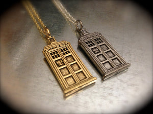 UK Police Phone Booth Silver and Gold Tone Charmed Interpreted Necklace