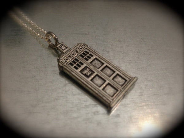 UK Police Phone Booth Silver Tone Charmed Interpreted Necklace