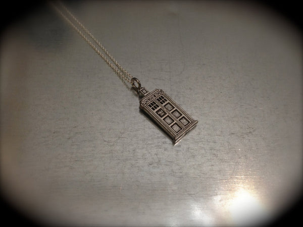 UK Police Phone Booth Silver Tone Charmed Interpreted Necklace