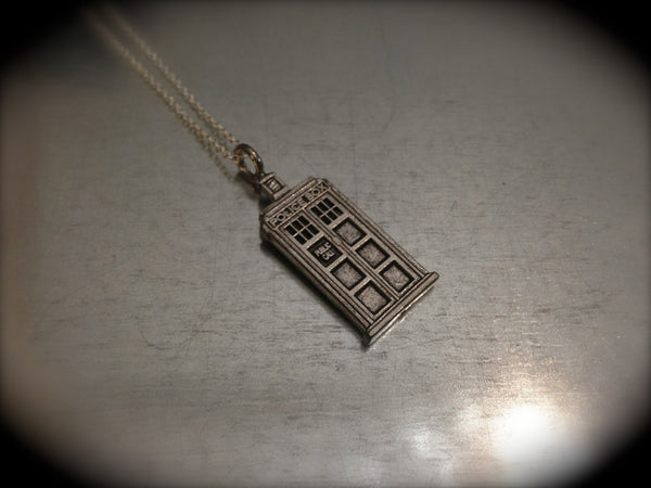 UK Police Phone Booth Silver Tone Charmed Interpreted Necklace