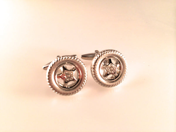 Tire Cufflinks, On the Road Cuff Links,  Car Cuff Links, Men's Cuff Links, Wedding Cuff Links, Father's Day