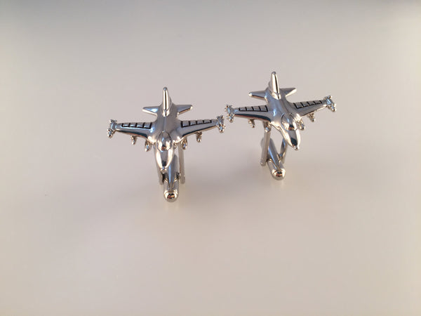 F-16 Fighting Falcon Cufflinks, Jet Fighter Cufflinks, Plane Cufflinks, Men's Cuff Links, Wedding Cuff Links, Father's Day, Silver Tone
