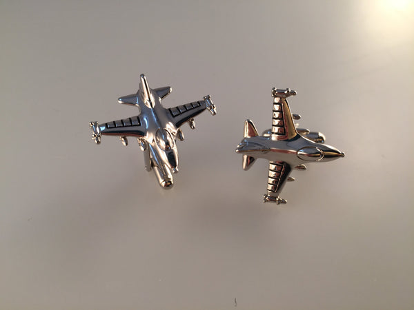F-16 Fighting Falcon Cufflinks, Jet Fighter Cufflinks, Plane Cufflinks, Men's Cuff Links, Wedding Cuff Links, Father's Day, Silver Tone