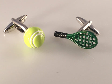 Tennis Racquet Cufflinks, Tennis Ball Cufflinks, Men's Cuff Links, Wedding Cuff Links, Father's Day, Graduation