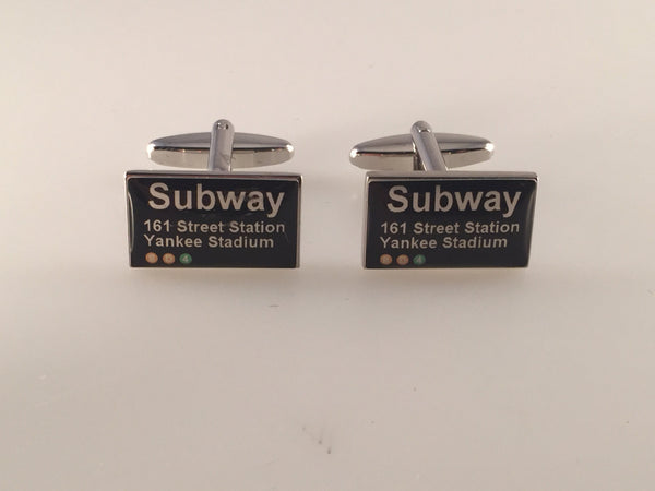NYC Subway Cufflinks, Yankee Stadium Cufflinks, 161st Street Cufflinks, Men's Cuff Links, Wedding Cuff Links, Father's Day, Silver Tone