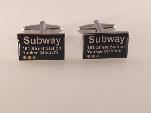 NYC Subway Cufflinks, Yankee Stadium Cufflinks, 161st Street Cufflinks, Men's Cuff Links, Wedding Cuff Links, Father's Day, Silver Tone