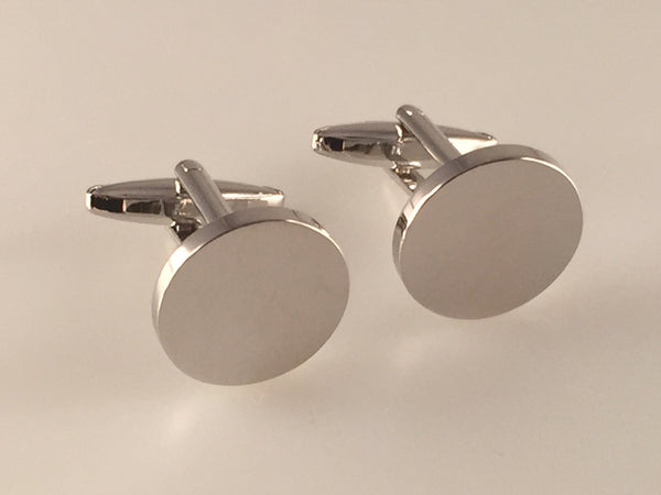 Engravable Cufflinks, Rhodium Plate Cufflinks, Round Cufflinks, Men's Cuff Links, Wedding Cufflinks, Father's Day, Graduation Gift