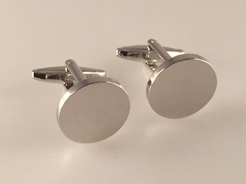 Engravable Cufflinks, Rhodium Plate Cufflinks, Round Cufflinks, Men's Cuff Links, Wedding Cufflinks, Father's Day, Graduation Gift