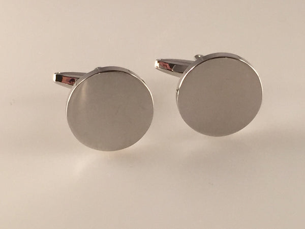 Engravable Cufflinks, Rhodium Plate Cufflinks, Round Cufflinks, Men's Cuff Links, Wedding Cufflinks, Father's Day, Graduation Gift
