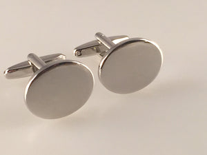 Engravable Cufflinks, Rhodium Plate Cufflinks, Oval Cufflinks, Men's Cuff Links, Wedding Cufflinks, Father's Day, Graduation Gift