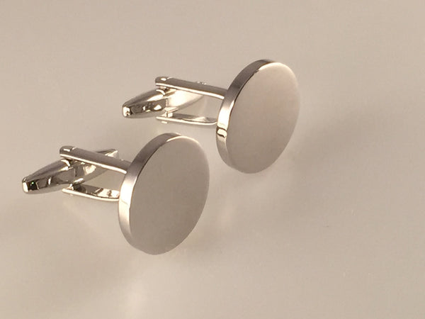 Engravable Cufflinks, Rhodium Plate Cufflinks, Round Cufflinks, Men's Cuff Links, Wedding Cufflinks, Father's Day, Graduation Gift