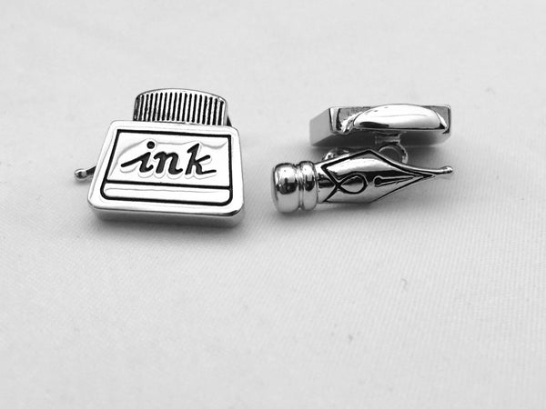 Pen and Ink Well Cufflinks, Writing Cuff Links, PenWedding Cuff Links, Father's Day Cuff Links, Graduation Gift