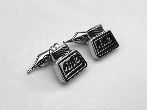 Pen and Ink Well Cufflinks, Writing Cuff Links, PenWedding Cuff Links, Father's Day Cuff Links, Graduation Gift